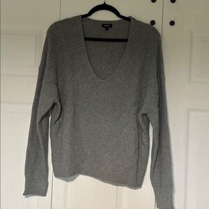Express Medium Grey V-Neck Sweater